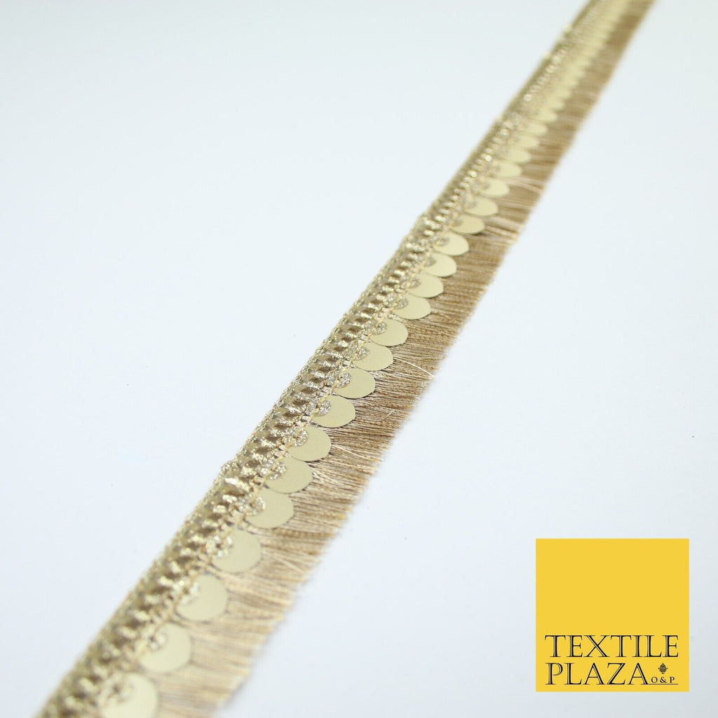 Gold Double Row Matt Sequin Soft Fringe Glitter Trim Border Lace 2.5cm Wide X669