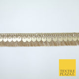 Gold Double Row Matt Sequin Soft Fringe Glitter Trim Border Lace 2.5cm Wide X669