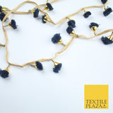 NAVY BLUE Pom Pom Tassels Woven Gold Trim Ribbon Border Lace Ethnic X252
