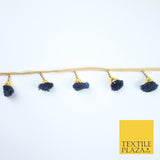 NAVY BLUE Pom Pom Tassels Woven Gold Trim Ribbon Border Lace Ethnic X252