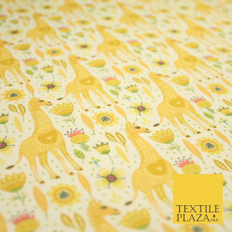 Yellow Giraffe Floral Garden Pin Dot Digital Print 100% Cotton Fabric 8221
