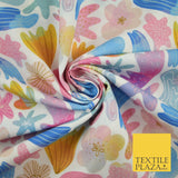 Colourful Watercolour Artsy Sea Shells Digital Print 100% Cotton Fabric 8219