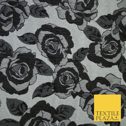 Monotone Floral Carnation Rose Flower 2 Way Brocade Jacquard Dress Fabric 8208