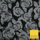 Monotone Floral Carnation Rose Flower 2 Way Brocade Jacquard Dress Fabric 8208