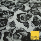 Monotone Floral Carnation Rose Flower 2 Way Brocade Jacquard Dress Fabric 8208