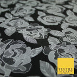 Monotone Floral Carnation Rose Flower 2 Way Brocade Jacquard Dress Fabric 8208