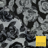 Monotone Floral Carnation Rose Flower 2 Way Brocade Jacquard Dress Fabric 8208
