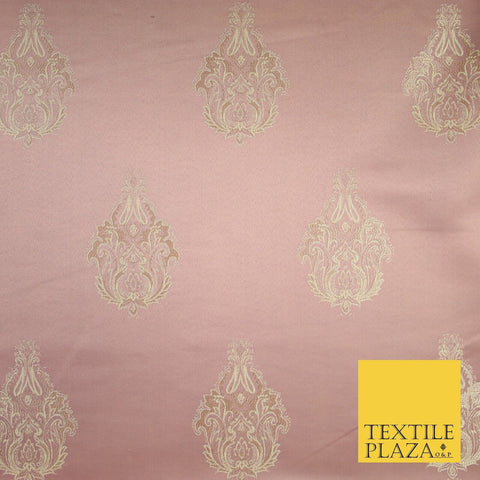 Dusty Mauve Ornamental Motif Satin Effect Brocade Jacquard Dress Fabric 8203