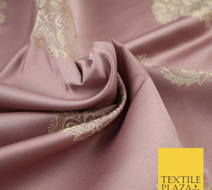 Dusty Mauve Ornamental Motif Satin Effect Brocade Jacquard Dress Fabric 8203