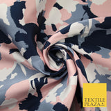 Navy Blue Pink Denim Abstract Artsy Floral Soft Brocade Jacquard Fabric 8201