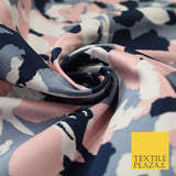 Navy Blue Pink Denim Abstract Artsy Floral Soft Brocade Jacquard Fabric 8201