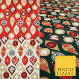 3 COLOURS - Festive Christmas Baubles Decorative Xmas Printed 100% Cotton Fabric