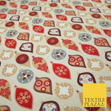 3 COLOURS - Festive Christmas Baubles Decorative Xmas Printed 100% Cotton Fabric