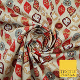 3 COLOURS - Festive Christmas Baubles Decorative Xmas Printed 100% Cotton Fabric