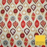 3 COLOURS - Festive Christmas Baubles Decorative Xmas Printed 100% Cotton Fabric