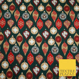 3 COLOURS - Festive Christmas Baubles Decorative Xmas Printed 100% Cotton Fabric