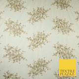Beige Gold Floral Cluster Scalloped Edge Embroidered Net Lace Dress Fabric 8235