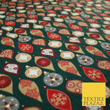 3 COLOURS - Festive Christmas Baubles Decorative Xmas Printed 100% Cotton Fabric