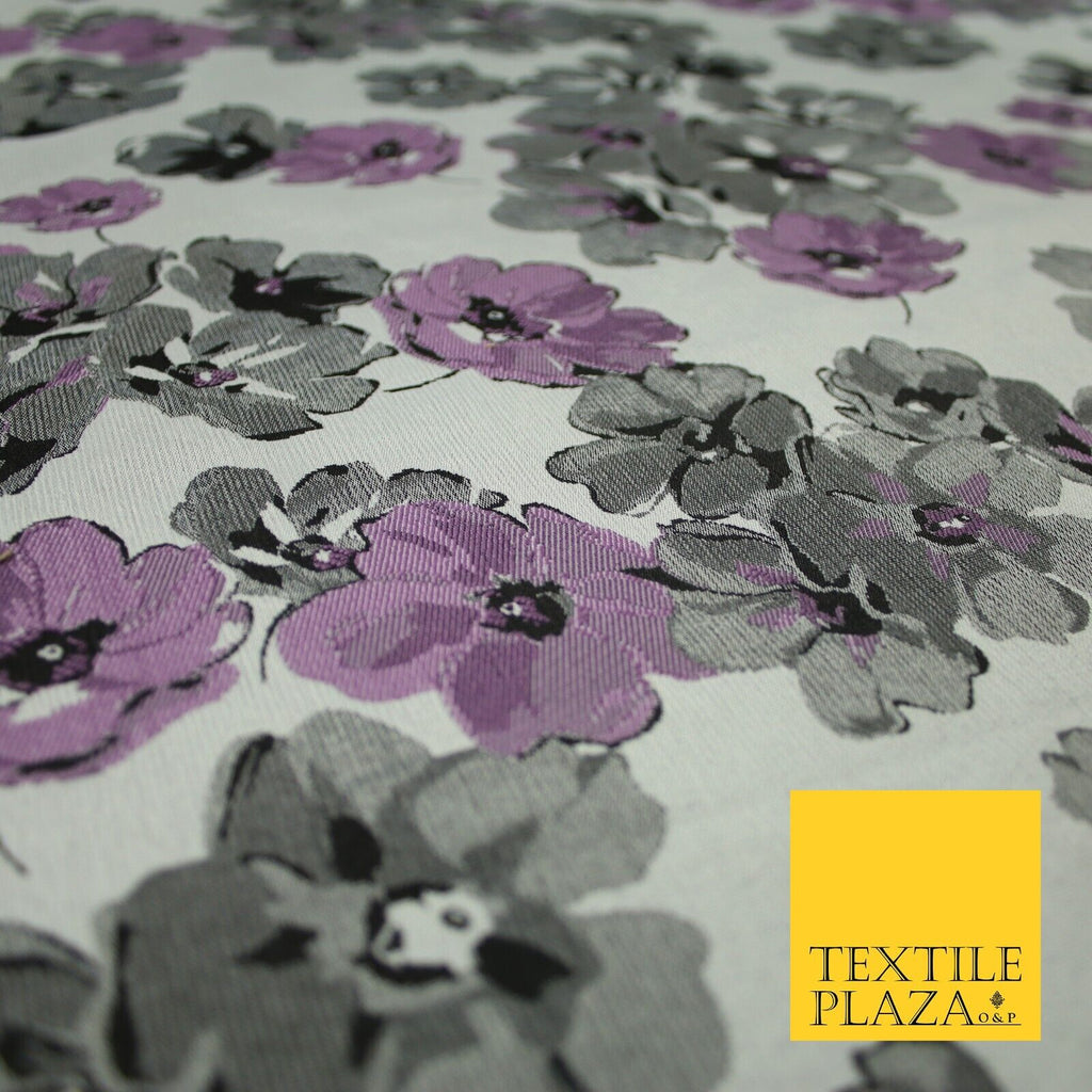 Lilac Grey Scattered Watercolour Floral Brocade Jacquard Dress Fabric 51" 7443