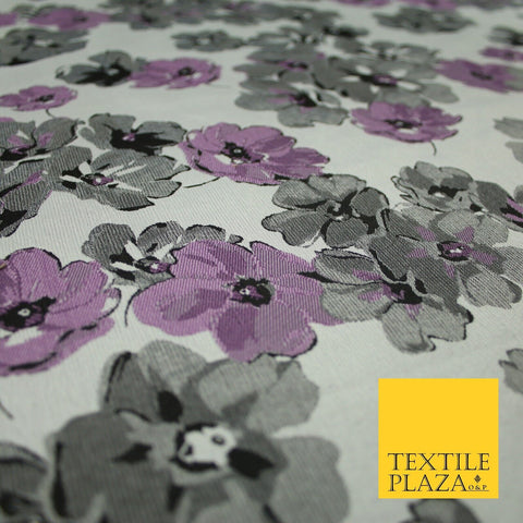 Lilac Grey Scattered Watercolour Floral Brocade Jacquard Dress Fabric 51" 7443