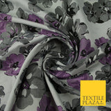 Lilac Grey Scattered Watercolour Floral Brocade Jacquard Dress Fabric 51" 7443