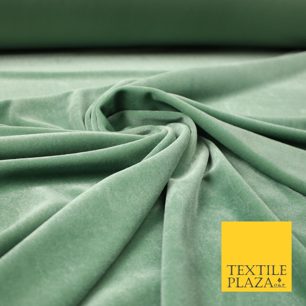LIGHT SAGE MINT GREEN Soft Velvet Velour Fabric Stretch Material 65" WIDE 7436