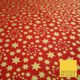 RED / GOLD Metallic Stars Festive Printed 100% Cotton Fabric Dress Craft 8239
