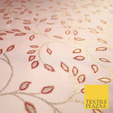 Light Pink Two Tone Hue Red Floral Leafy Vine Woven Jacquard Dress Fabric 8241