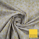 Grey Gold Metallic Snowflake Star Holly Festive Printed 100% Cotton Fabric 8240