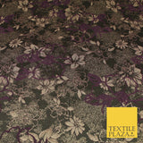 Black Plum Outline Floral Bloom Textured Brocade Jacquard Fabric 8529