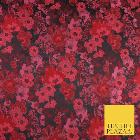 Black Red Artsy Monet Floral Brocade Jacquard Dress Fabric 8234