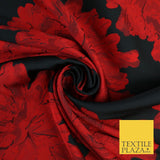 Black Red Large Floral Bloom Brocade Jacquard Dress Fabric 8235
