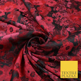 Black Red Artsy Monet Floral Brocade Jacquard Dress Fabric 8234