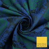 Black Royal Blue Green Floral Roses Bloom Textured Brocade Jacquard Fabric 8525