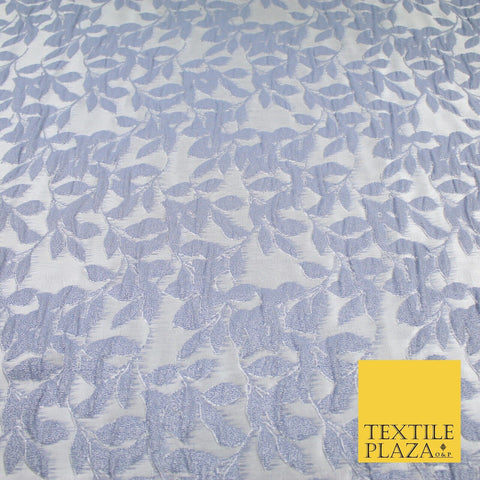 Light Grey Floral Trellis Petal Leaf Metallic Textured Brocade Fabric 8515