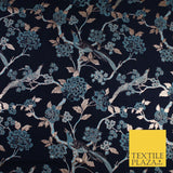Navy Blue Peacock Turquoise Blue Floral Bloom Brocade Jacquard Fabric 8520