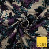 Plum Jade Floral Bloom Petal Leaf Metallic Textured Brocade Fabric 8516