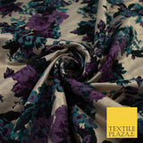 Plum Jade Floral Bloom Petal Leaf Metallic Textured Brocade Fabric 8516