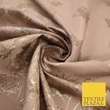 Light Peach Gold Falling Floral Border Metallic Textured Brocade Fabric 8513