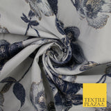 Charcoal Grey Black Floral Metallic Textured Brocade Jacquard Dress Fabric 8511