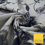 Charcoal Grey Black Floral Metallic Textured Brocade Jacquard Dress Fabric 8511