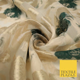 Green / Gold Metallic Rose Carnation Floral Textured Organza Fabric 8510