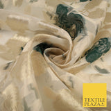 Green / Gold Metallic Rose Carnation Floral Textured Organza Fabric 8510