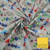 Grey Festive Nutcracker Ballerina Floral Digital Print 100% Cotton Fabric 8742