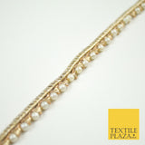 Gold Mini Metallic Ribbon & Pearl Trim Border Ribbon Gota Lace 1cm Wide X692