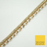Gold Mini Metallic Ribbon & Pearl Trim Border Ribbon Gota Lace 1cm Wide X692