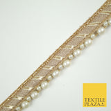 Gold Metallic Ribbon & Pearl Trim Border Ribbon Gota Lace 2cm Wide X695