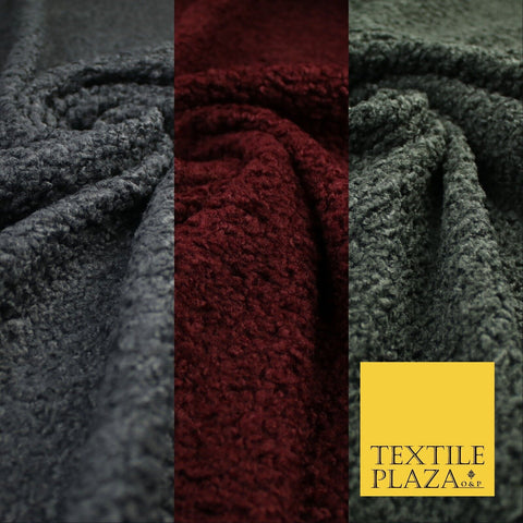 3 COLOURS - Premium Plain Textured Bouclé Sherpa Fur Fabric Material 57"