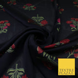 Black Navy Premium Floral Flower Printed Sheen Georgette Sheer Dress Fabric