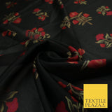 Black Navy Premium Floral Flower Printed Sheen Georgette Sheer Dress Fabric